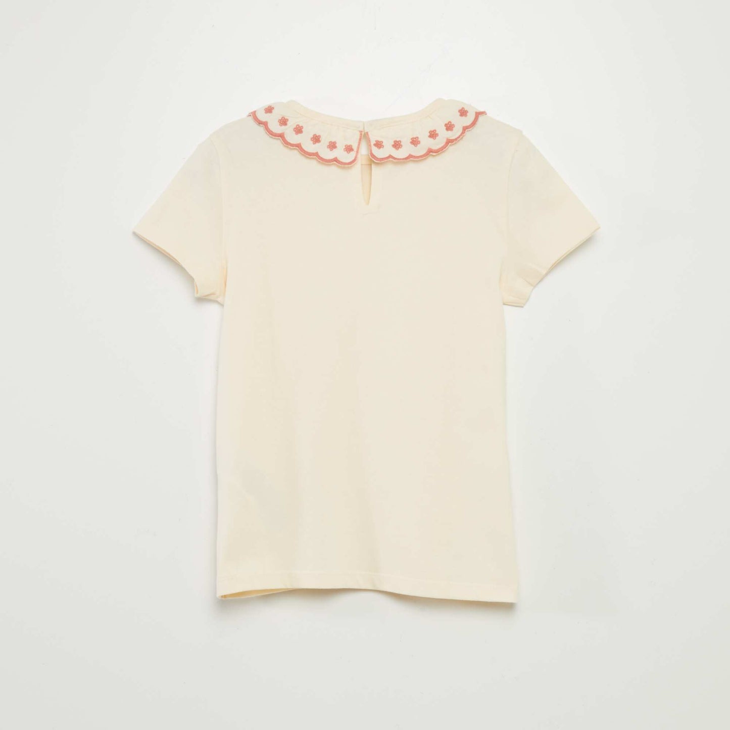 Cotton T-shirt with Peter Pan collar BEIGE