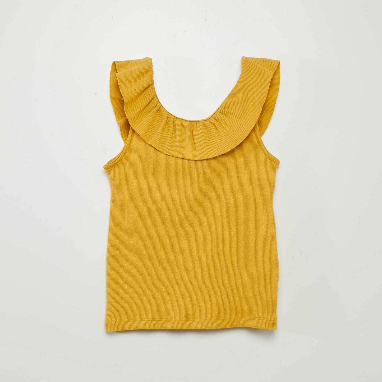 Sleeveless T-shirt with ruffled collar YELLOW