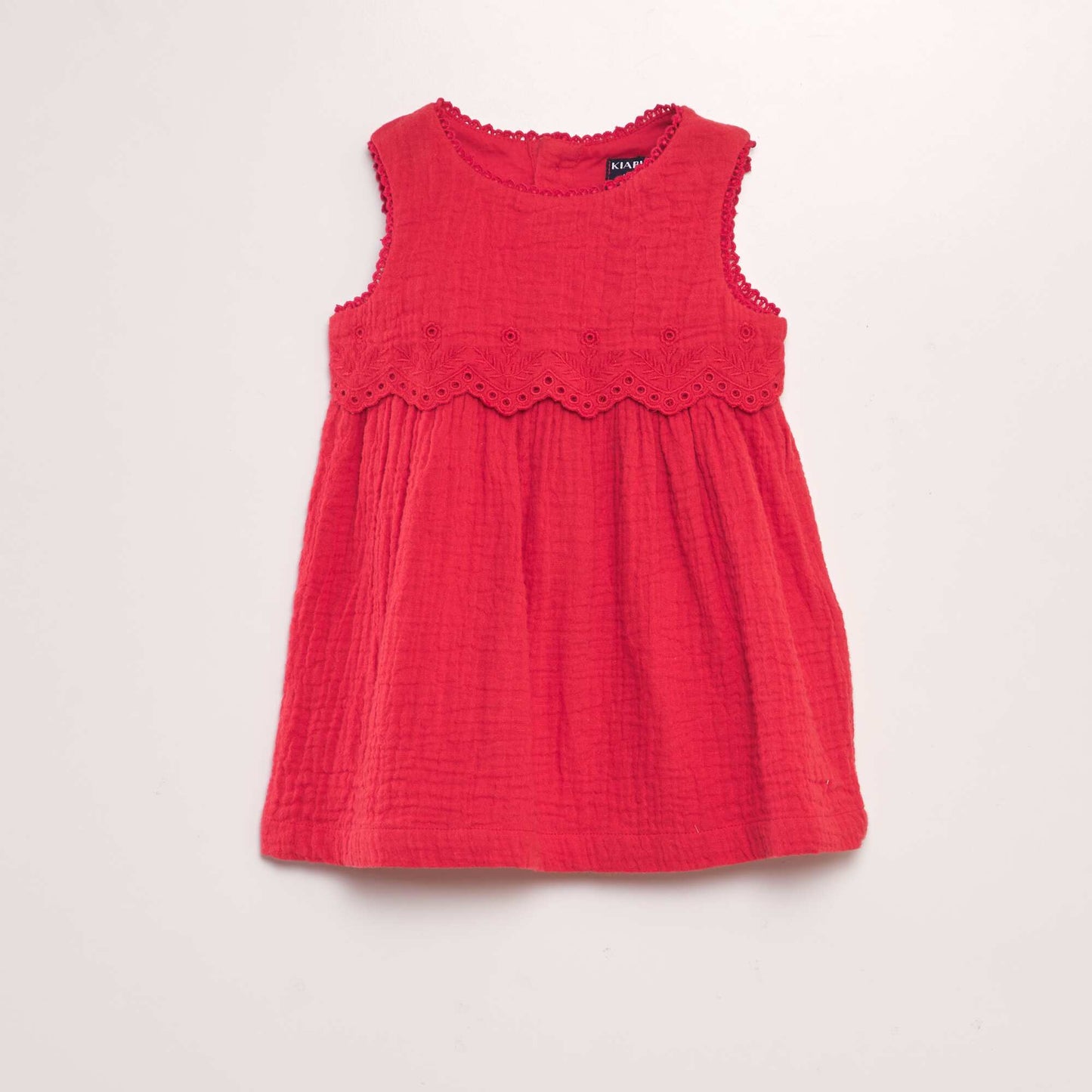 Cotton gauze dress with embroidery RED