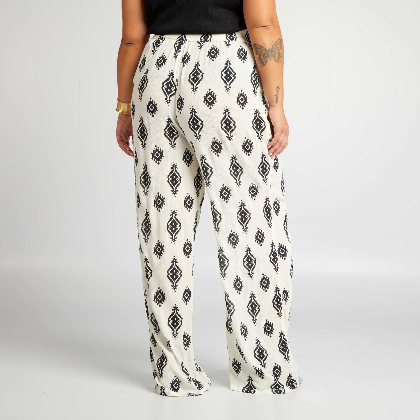 Patterned wide-leg trousers WHITE