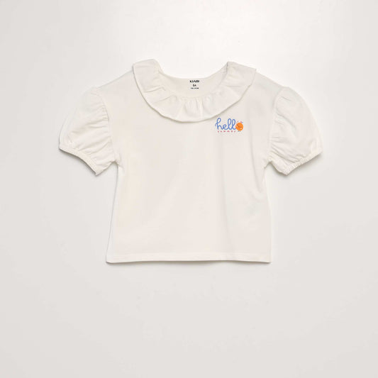 T-shirt with ruffled collar WHITE