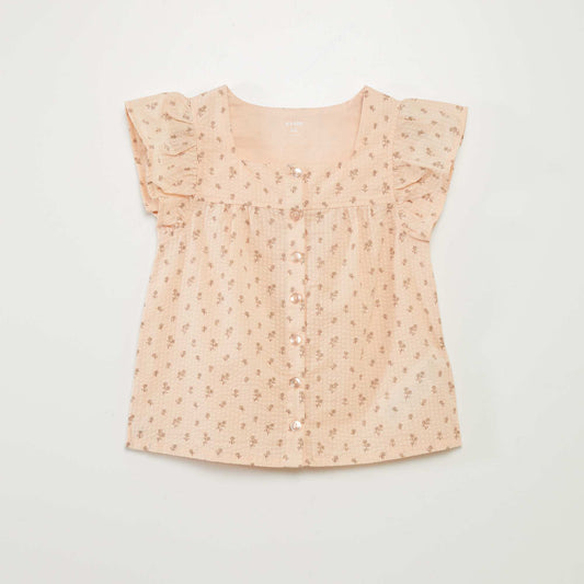 Waffle-knit ruffled blouse PINK