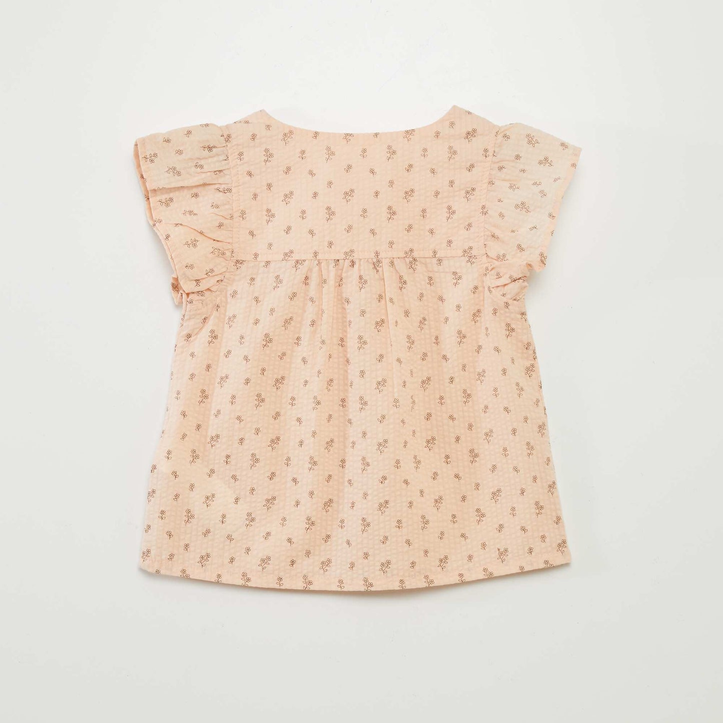 Waffle-knit ruffled blouse PINK