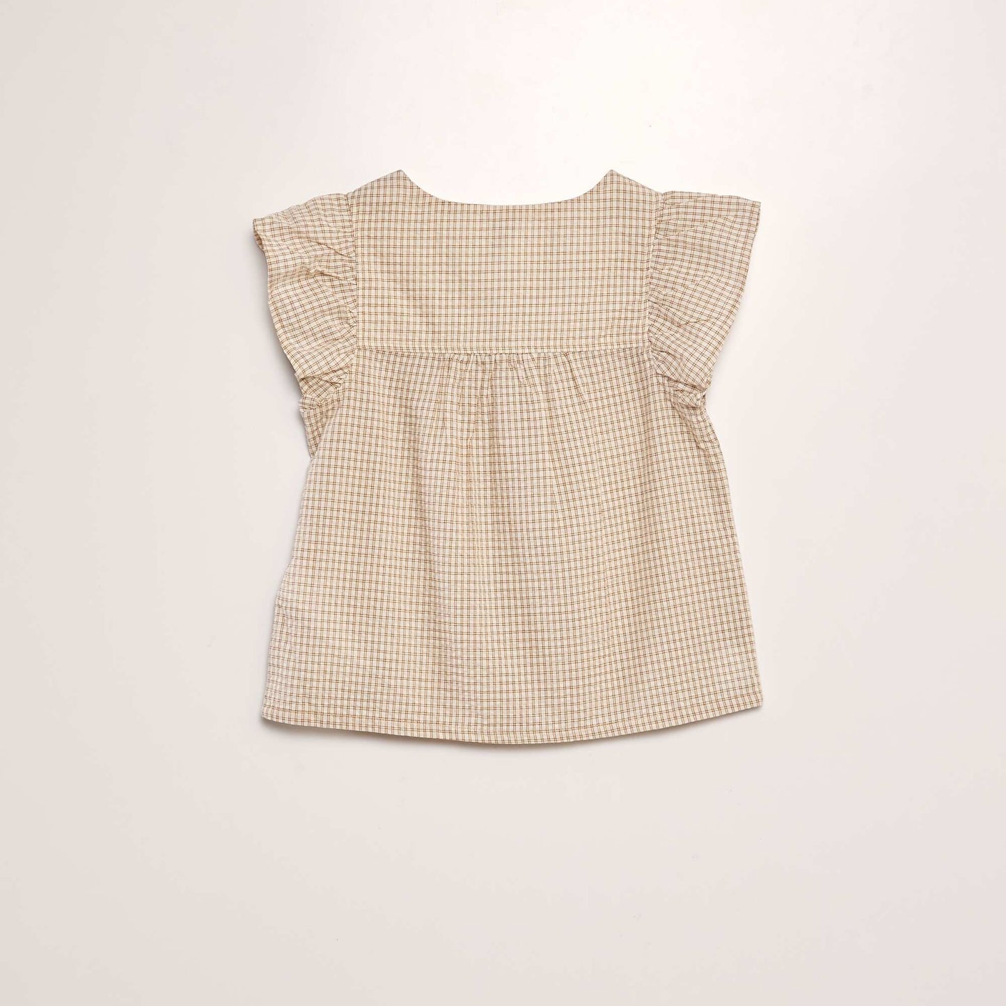 Waffle-knit ruffled blouse BEIGE