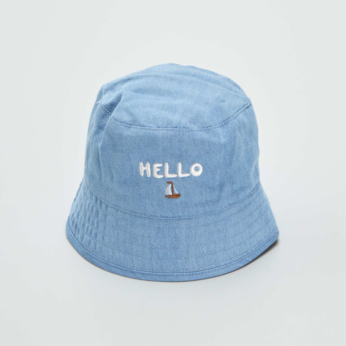 Embroidered 'hello' sun hat BLUE