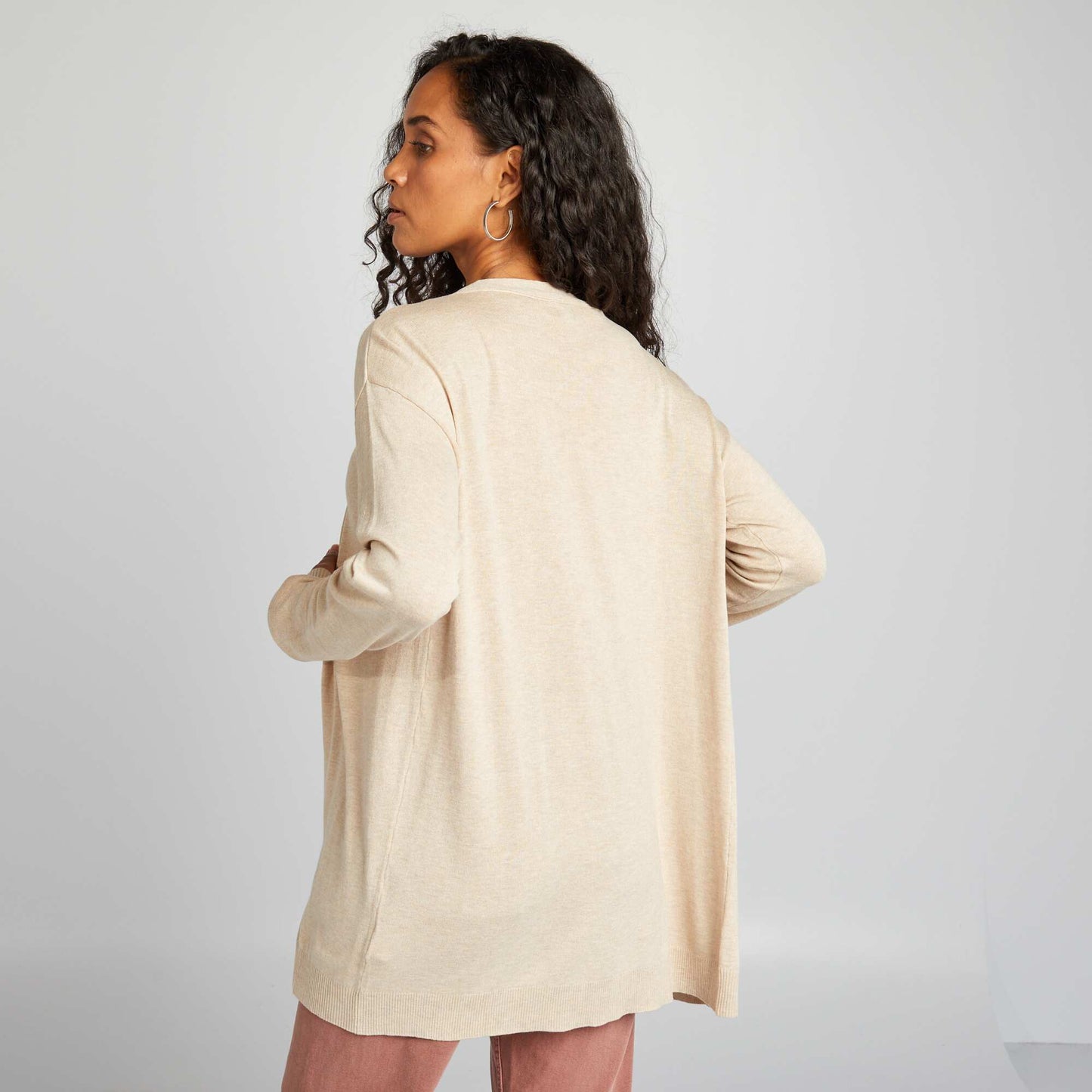 Long fine-knit cardigan BEIGE