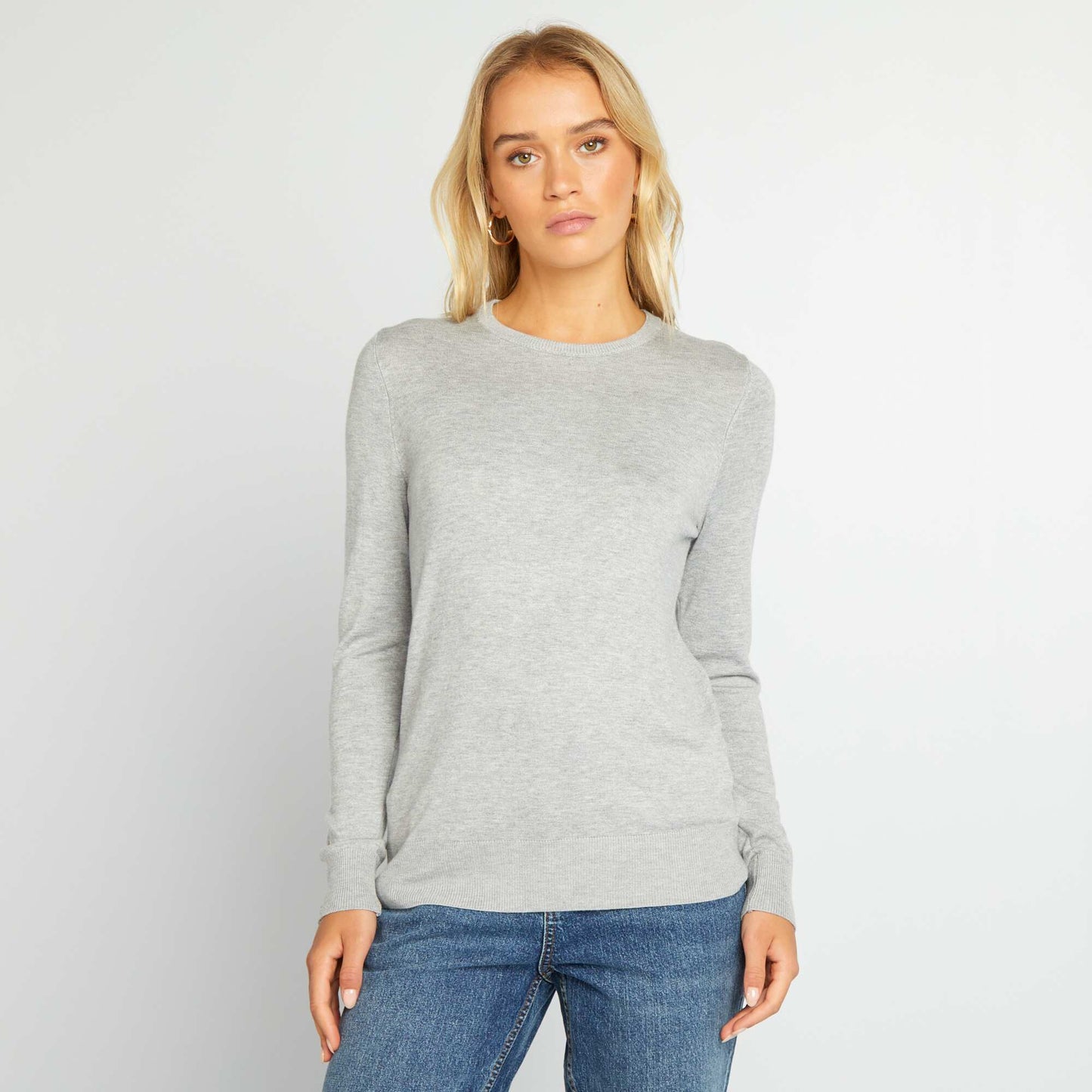 Long-sleeved fine-knit sweater GREY