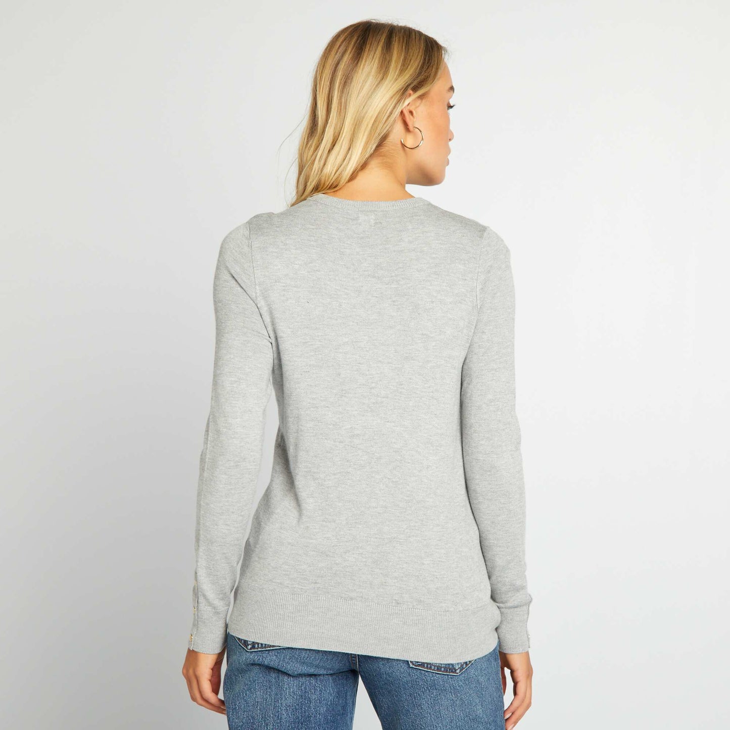 Long-sleeved fine-knit sweater GREY