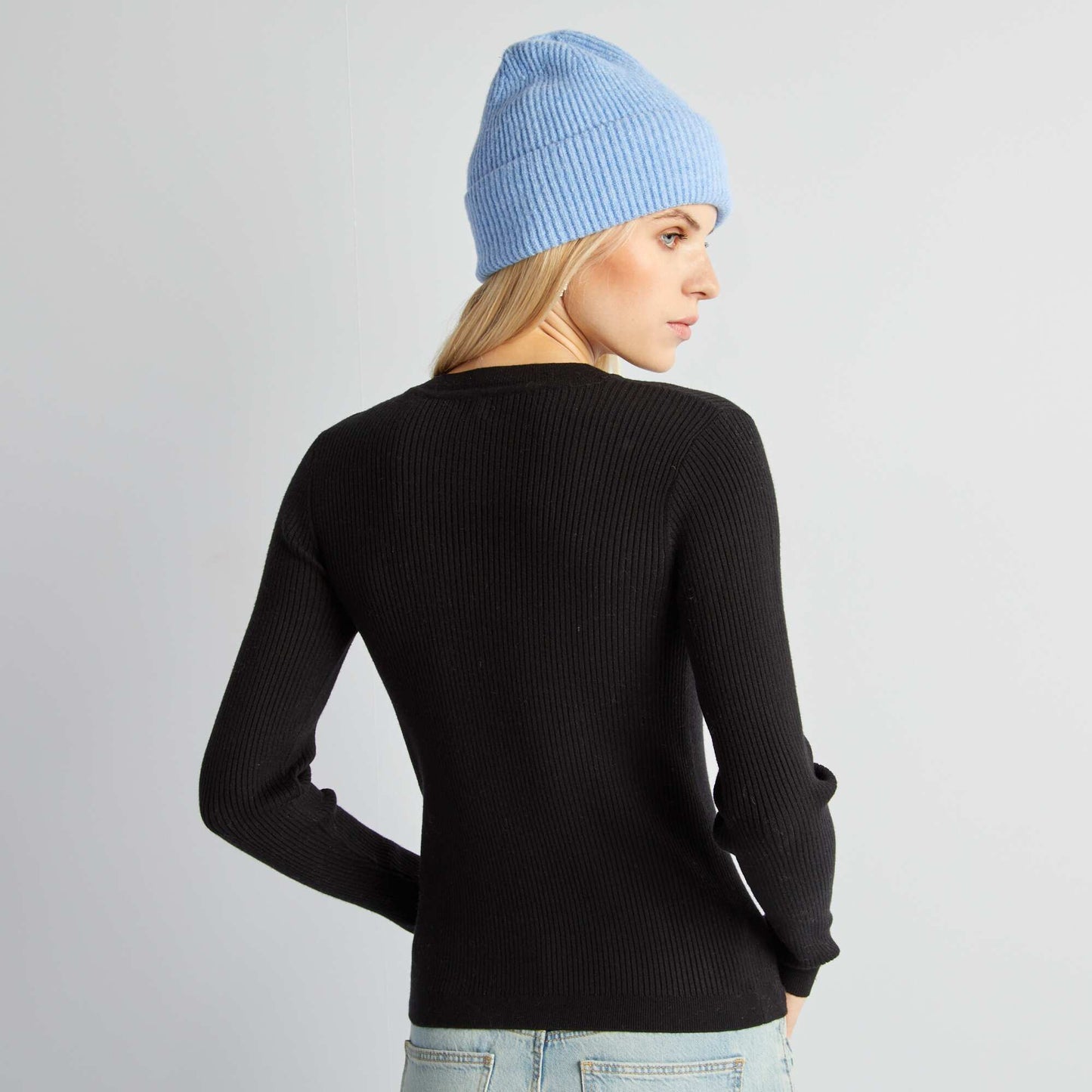 High-neck ribbed jumper black