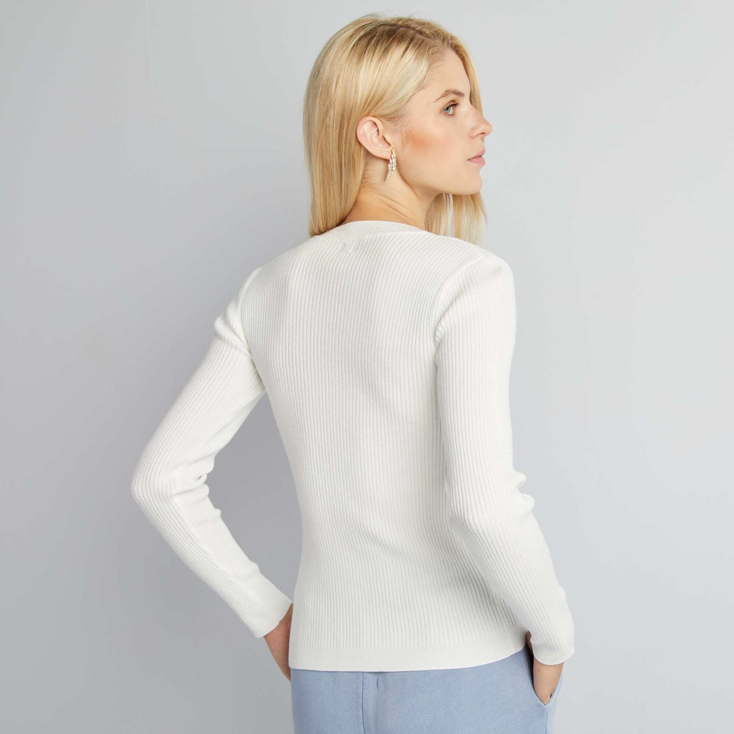 High-neck ribbed jumper WHITE