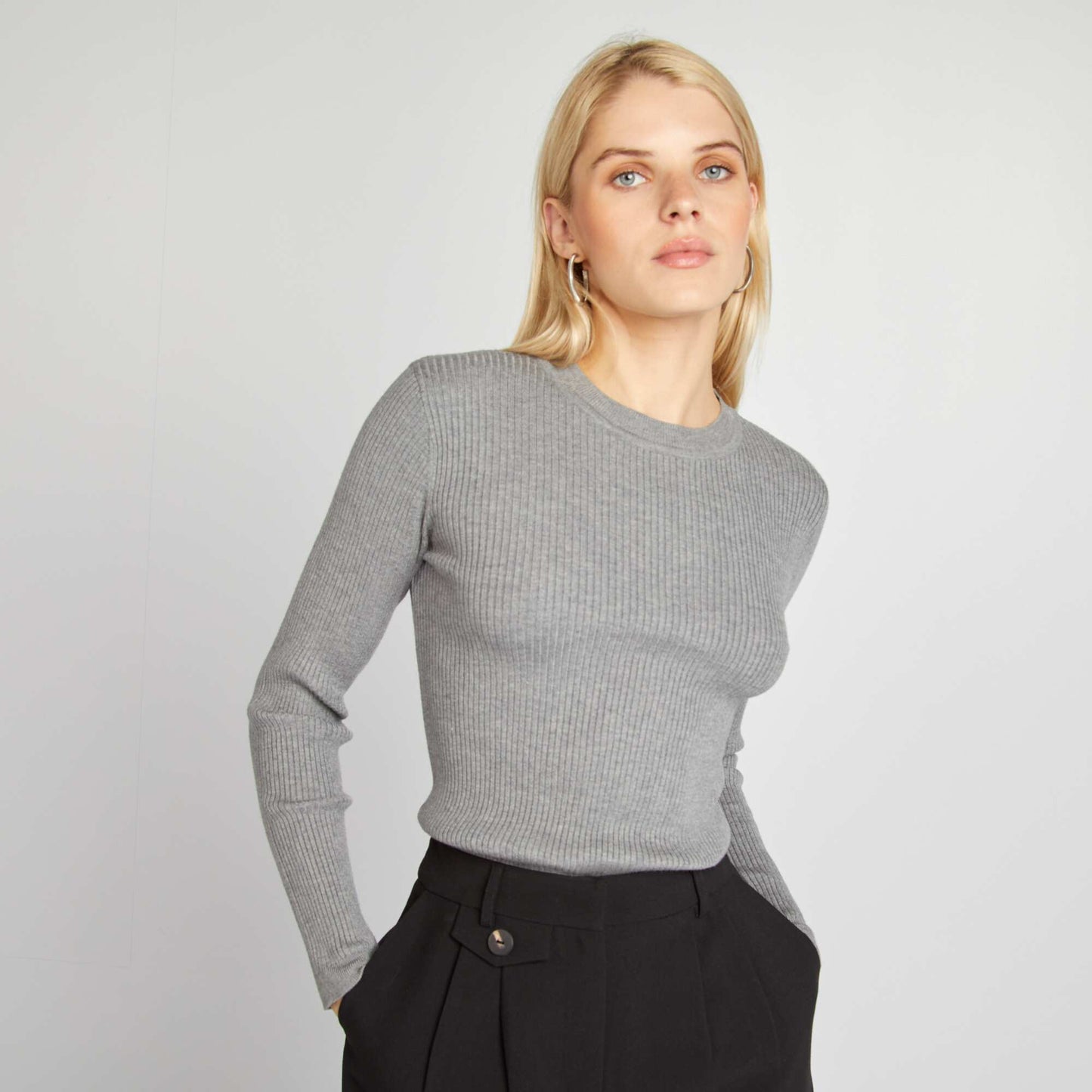 High-neck ribbed jumper GREY