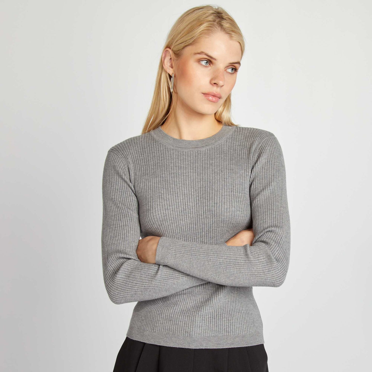 High-neck ribbed jumper GREY