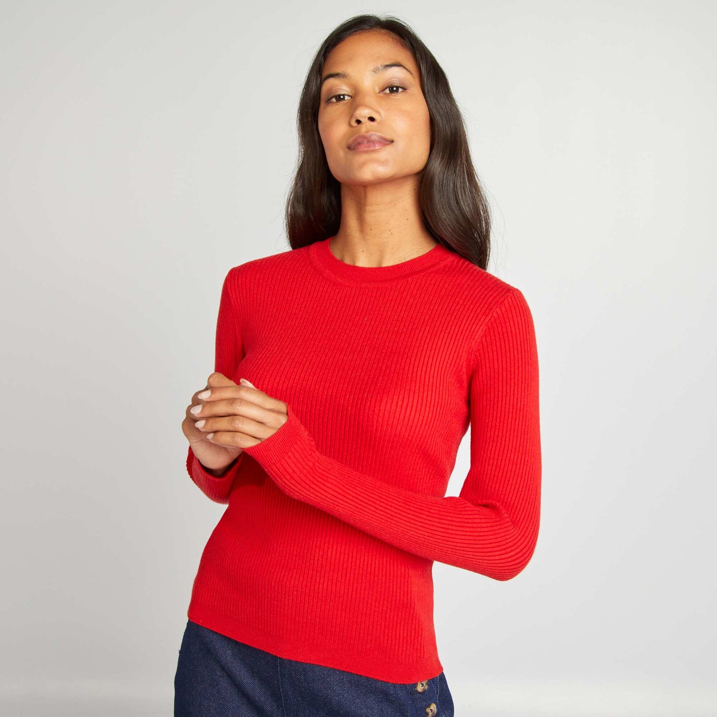 High-neck ribbed jumper RED