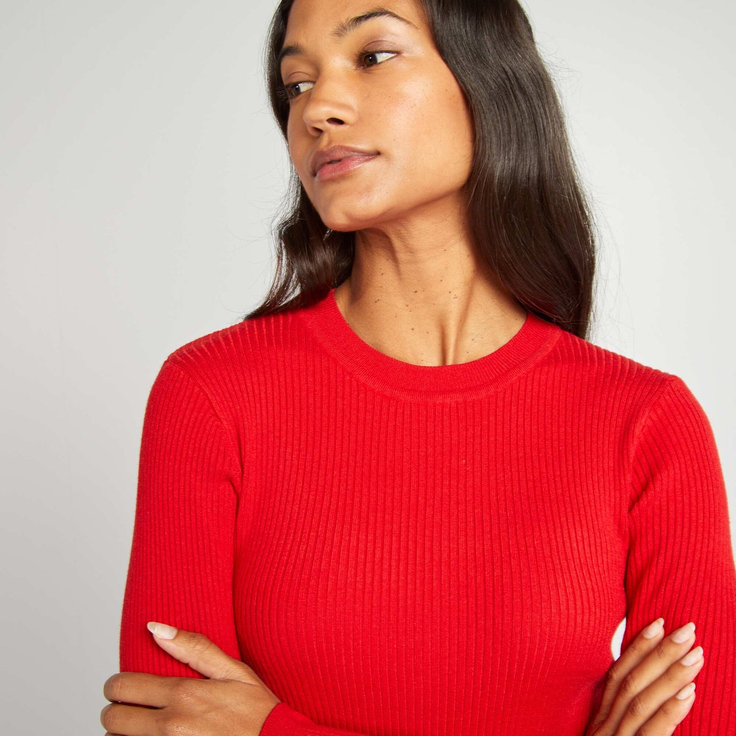 High-neck ribbed jumper RED