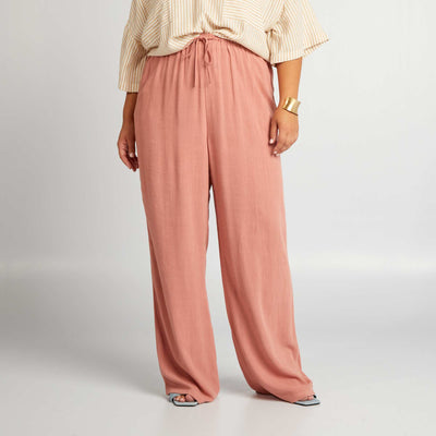 بنطلون واسع الساقين بخصر مطاطي باللون الوردي