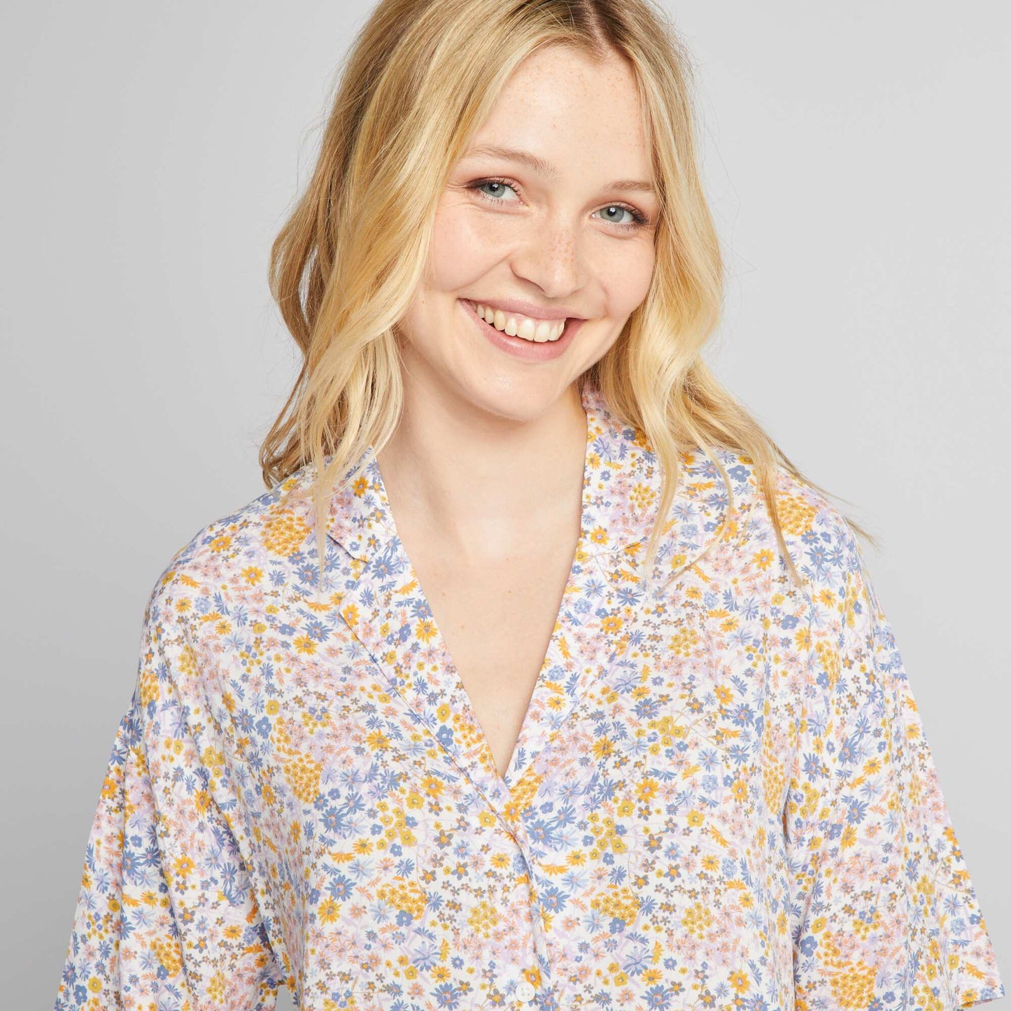 Floral shirt and shorts pyjamas WHITE