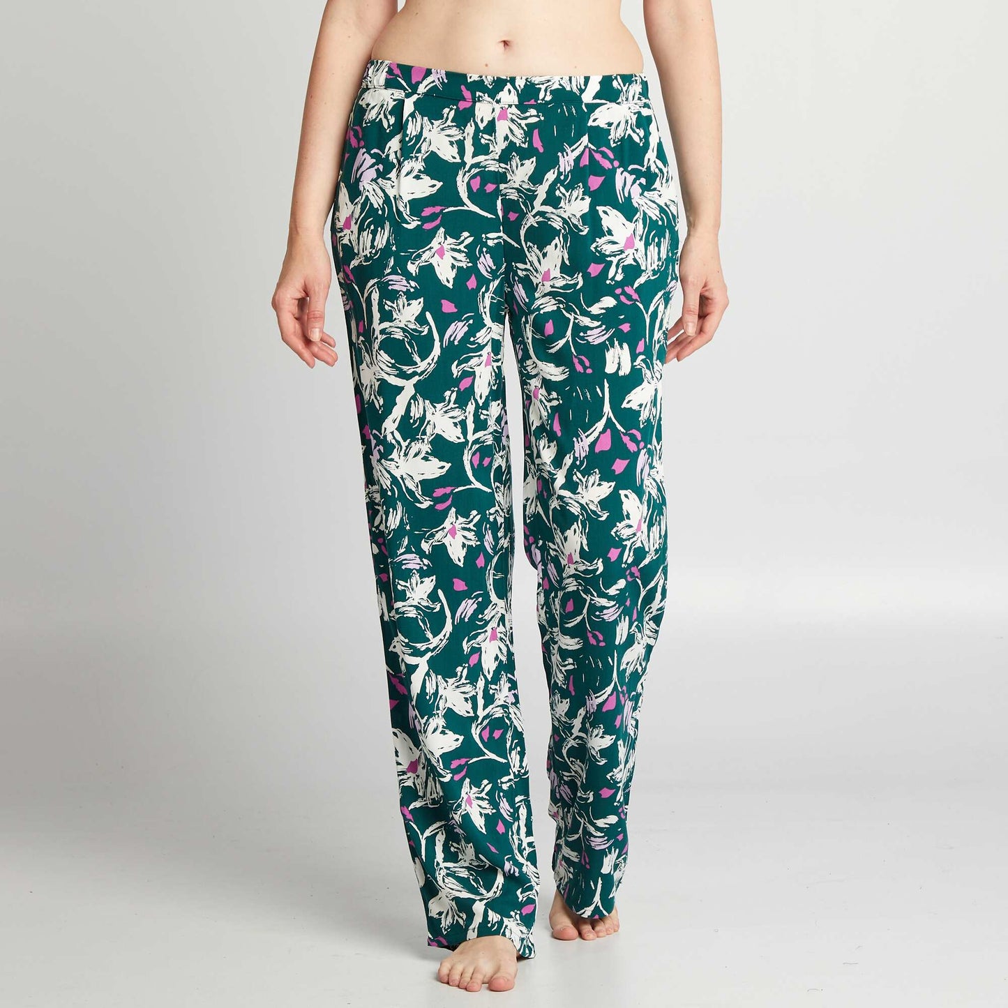 Printed wide-leg pyjama bottoms GREEN