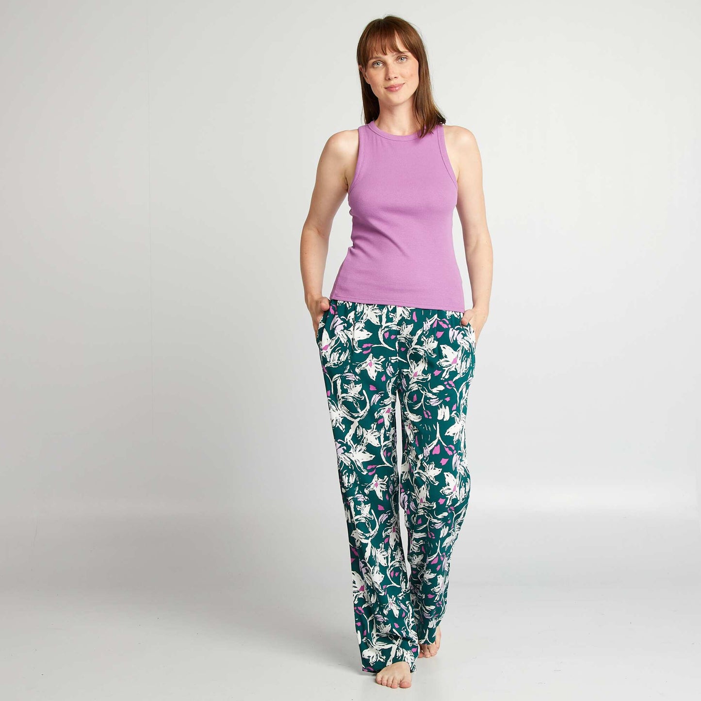 Printed wide-leg pyjama bottoms GREEN