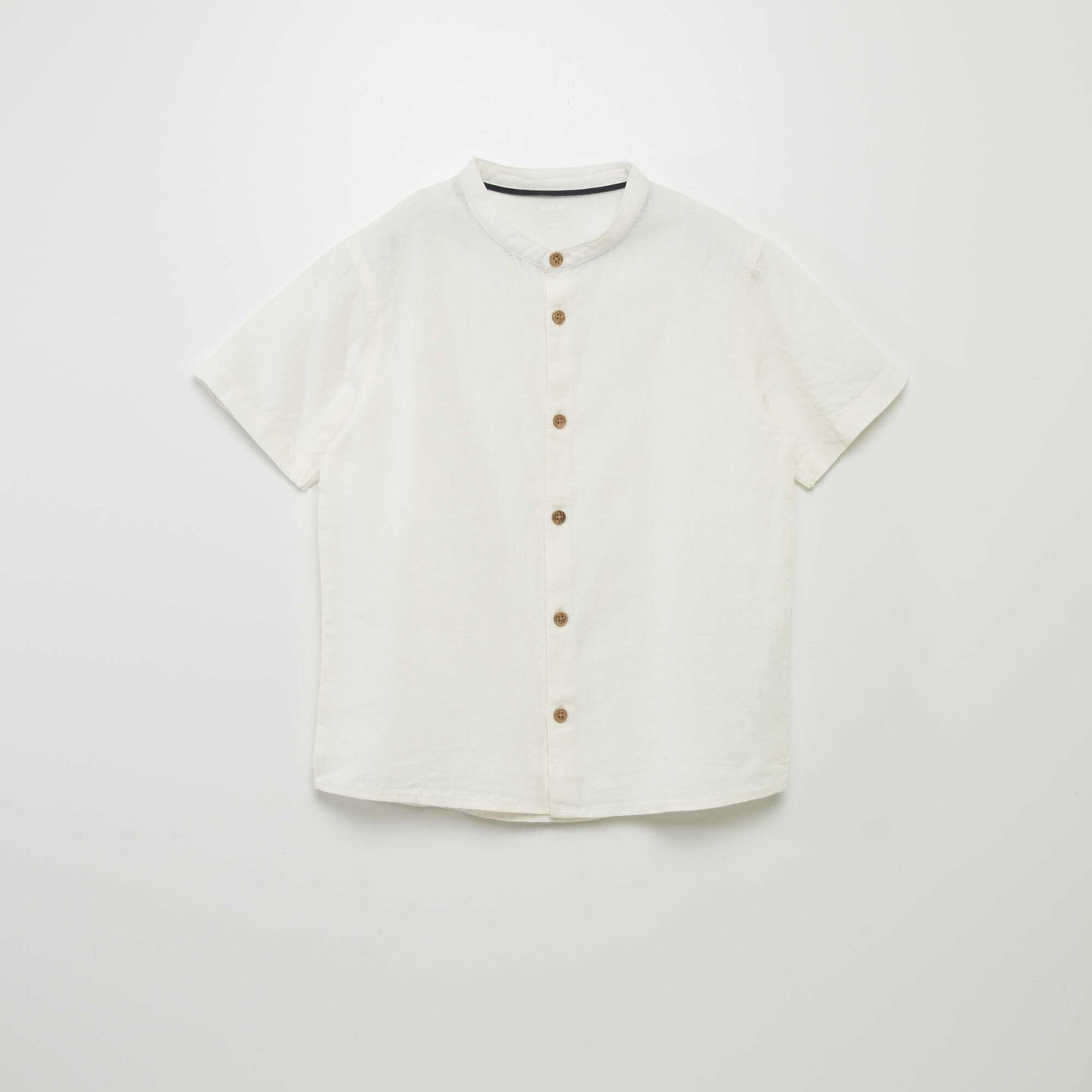 Linen-blend shirt with mandarin collar WHITE