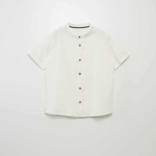 Linen-blend shirt with mandarin collar WHITE