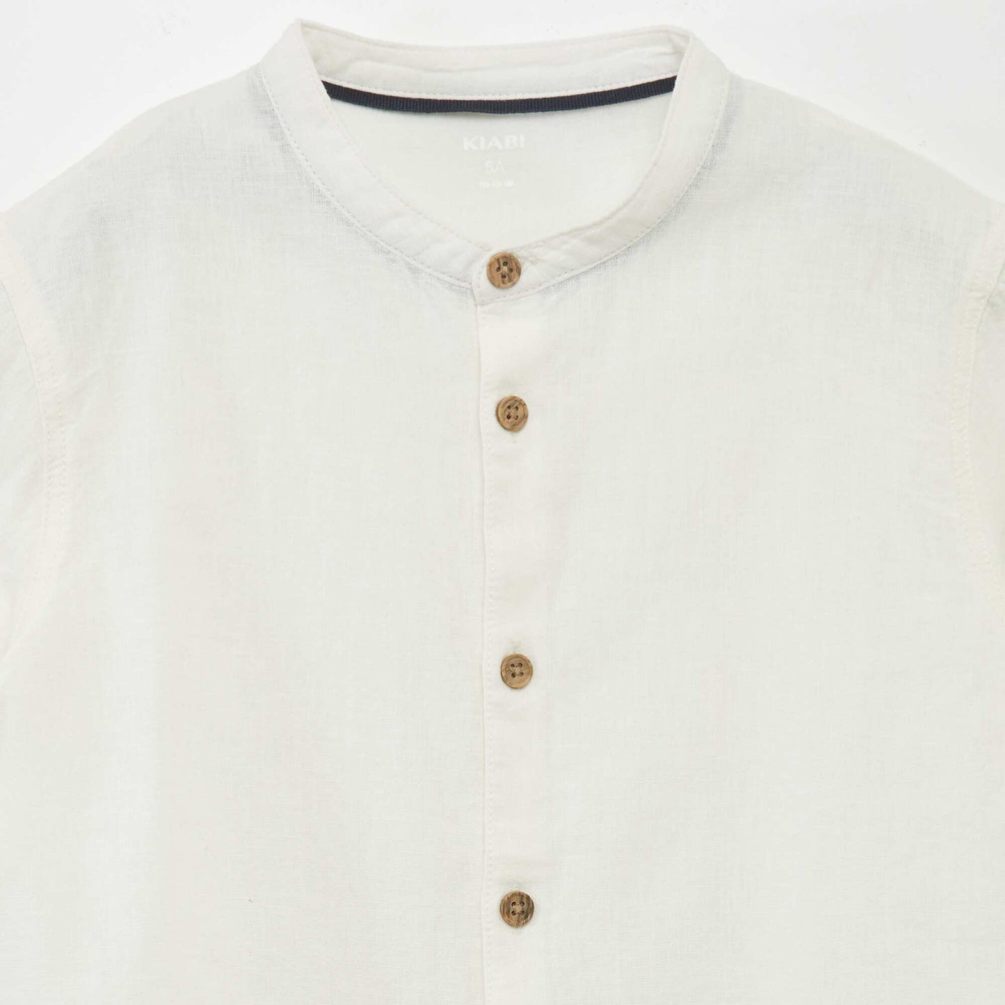 Linen-blend shirt with mandarin collar WHITE