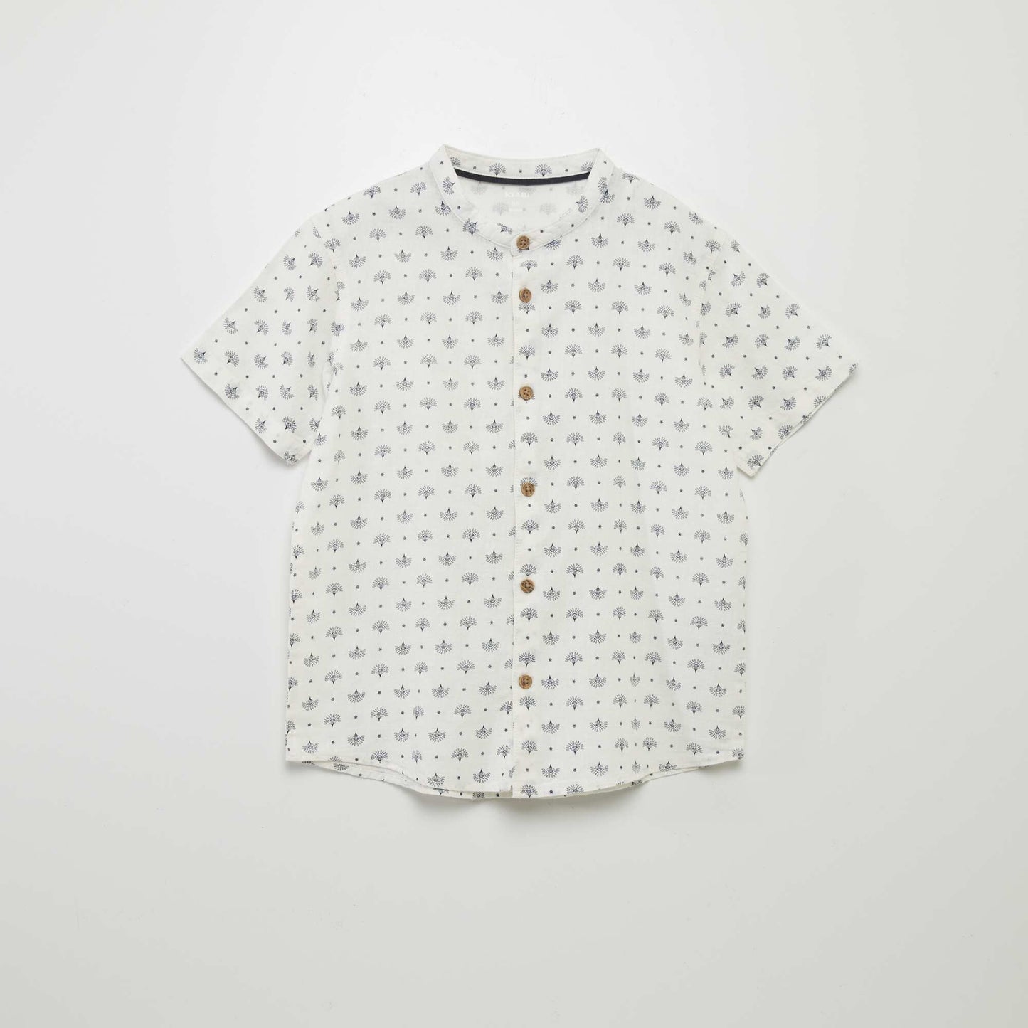 Linen-blend shirt with mandarin collar WHITE