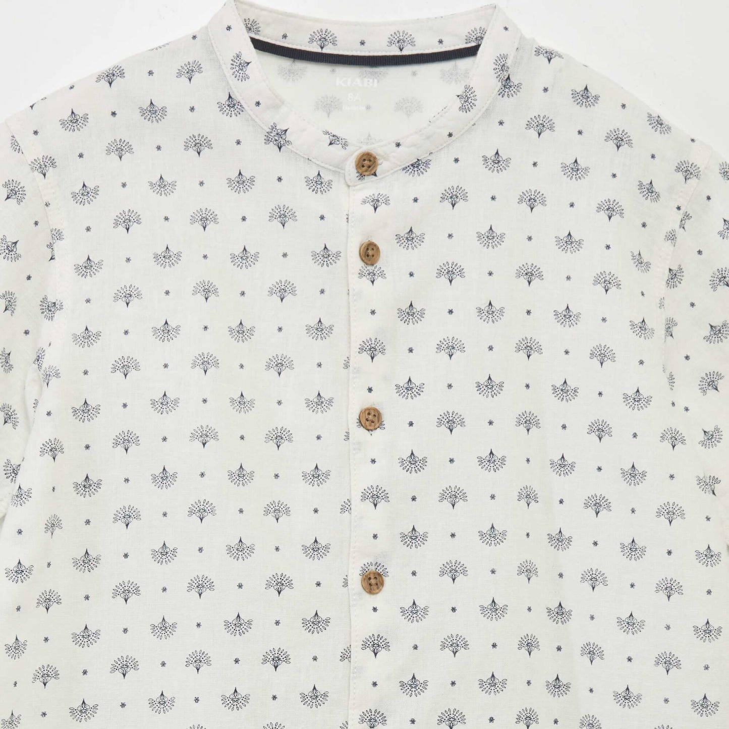 Linen-blend shirt with mandarin collar WHITE