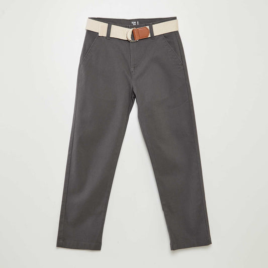 Twill chinos with belt GREY