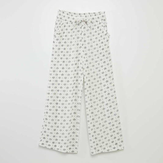 Printed crepe-knit wide-leg trousers WHITE