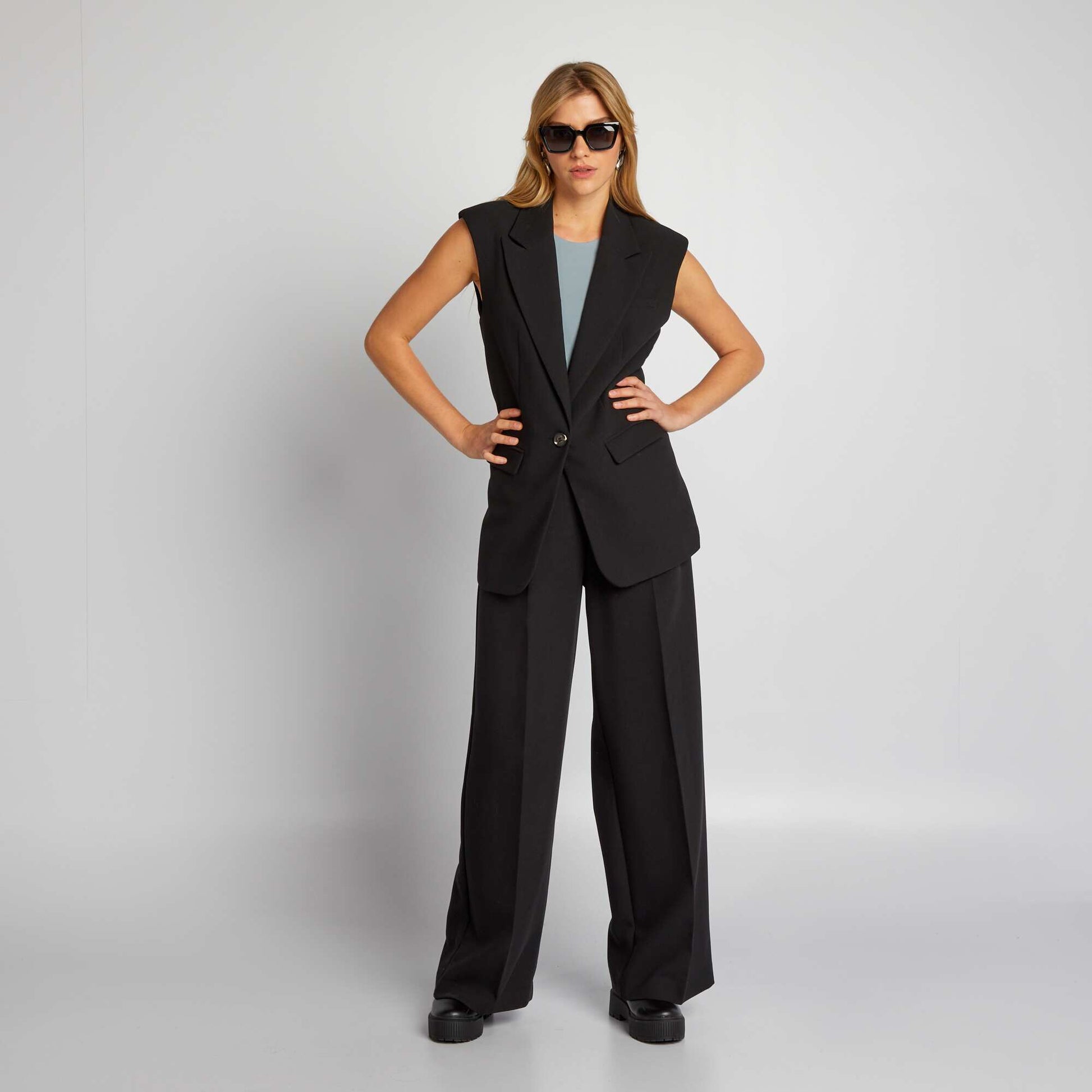 Plain stretch round neck bodysuit BLUE
