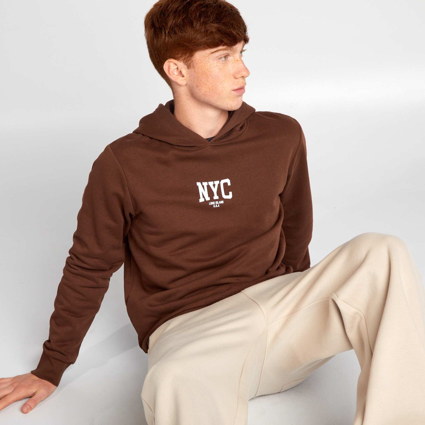 Sweatshirt fabric hoodie BROWN