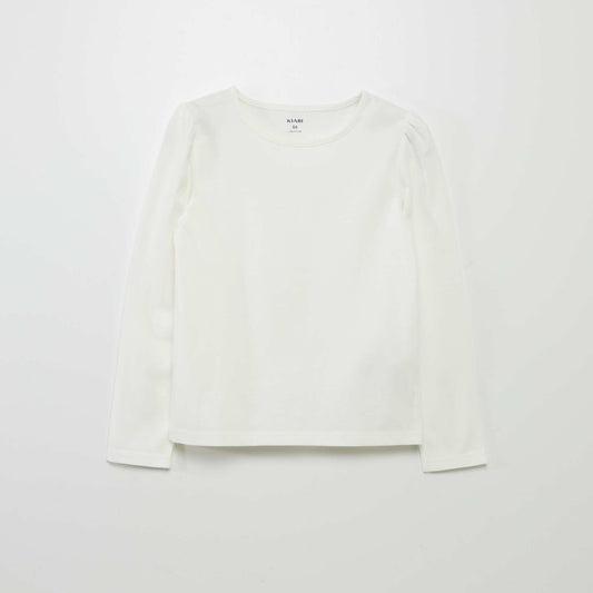 Plain T-shirt with gathered shoulders WHITE