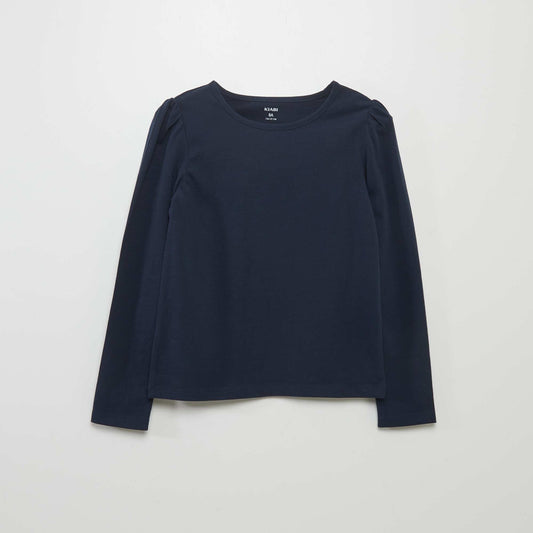 Plain T-shirt with gathered shoulders blue