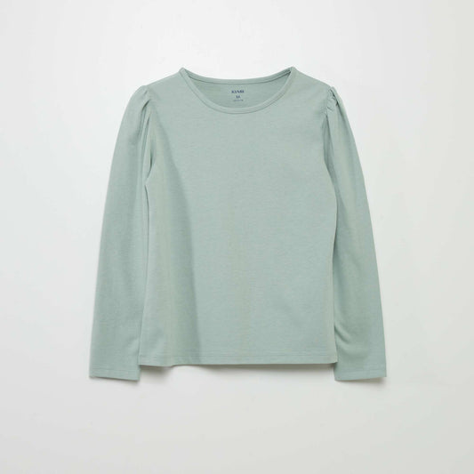 Plain T-shirt with gathered shoulders GREEN