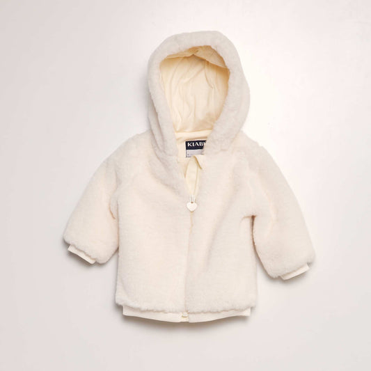 Jacket with faux fur trimmed hood WHITE