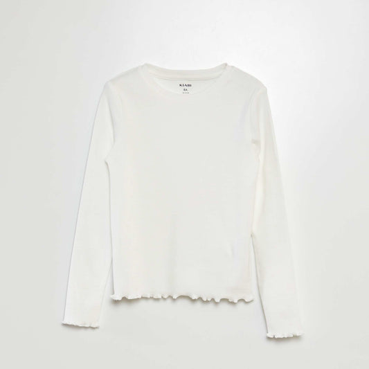 Ribbed T-shirt with long sleeves WHITE