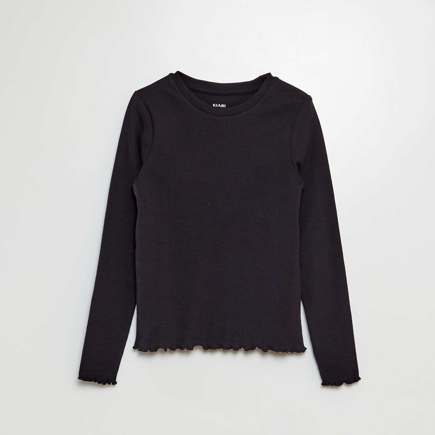 Ribbed T-shirt with long sleeves BLACK