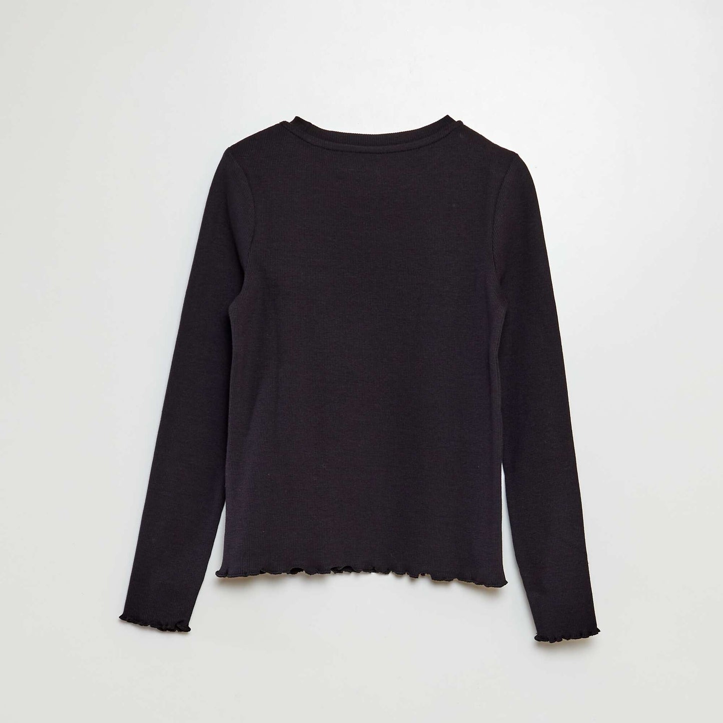 Ribbed T-shirt with long sleeves BLACK