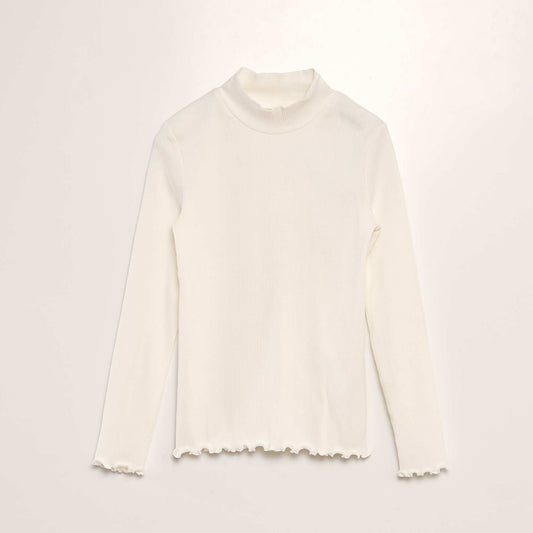 Ribbed T-shirt with long sleeves WHITE