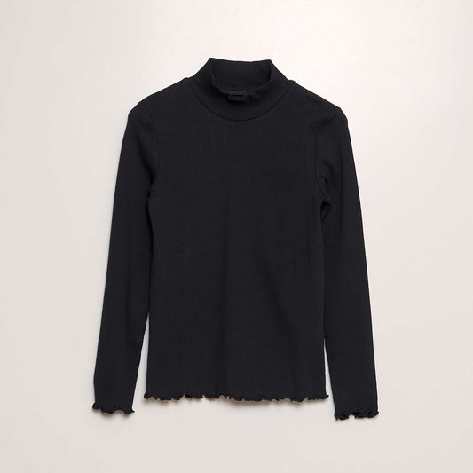 Ribbed T-shirt with long sleeves black