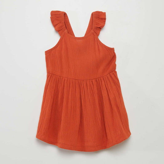 Crepe dress with crossover back orange