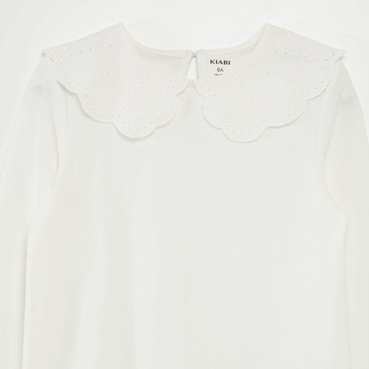 T-shirt with broderie anglaise collar WHITE