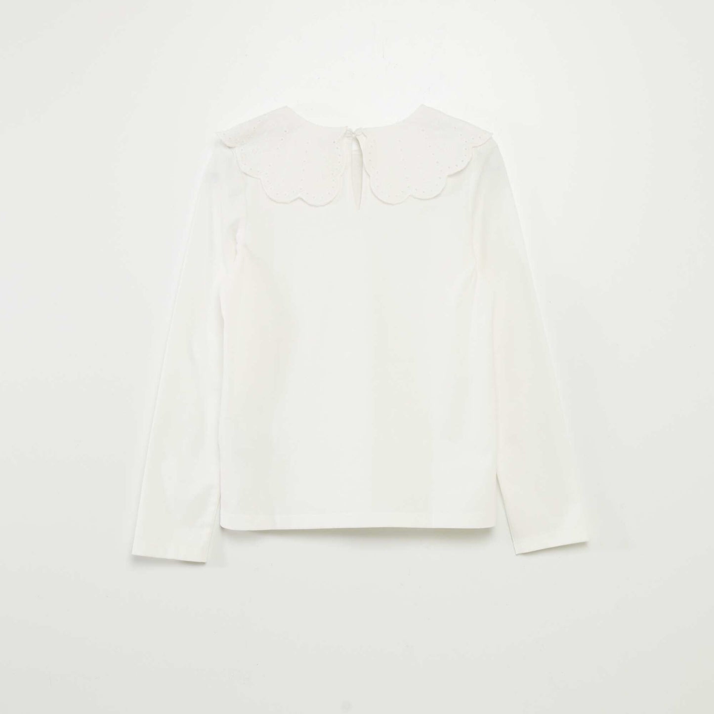 T-shirt with broderie anglaise collar WHITE