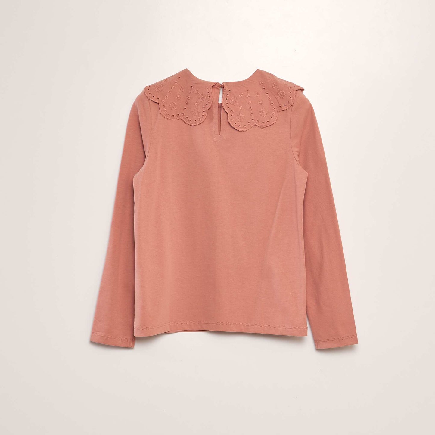 T-shirt with broderie anglaise collar PINK