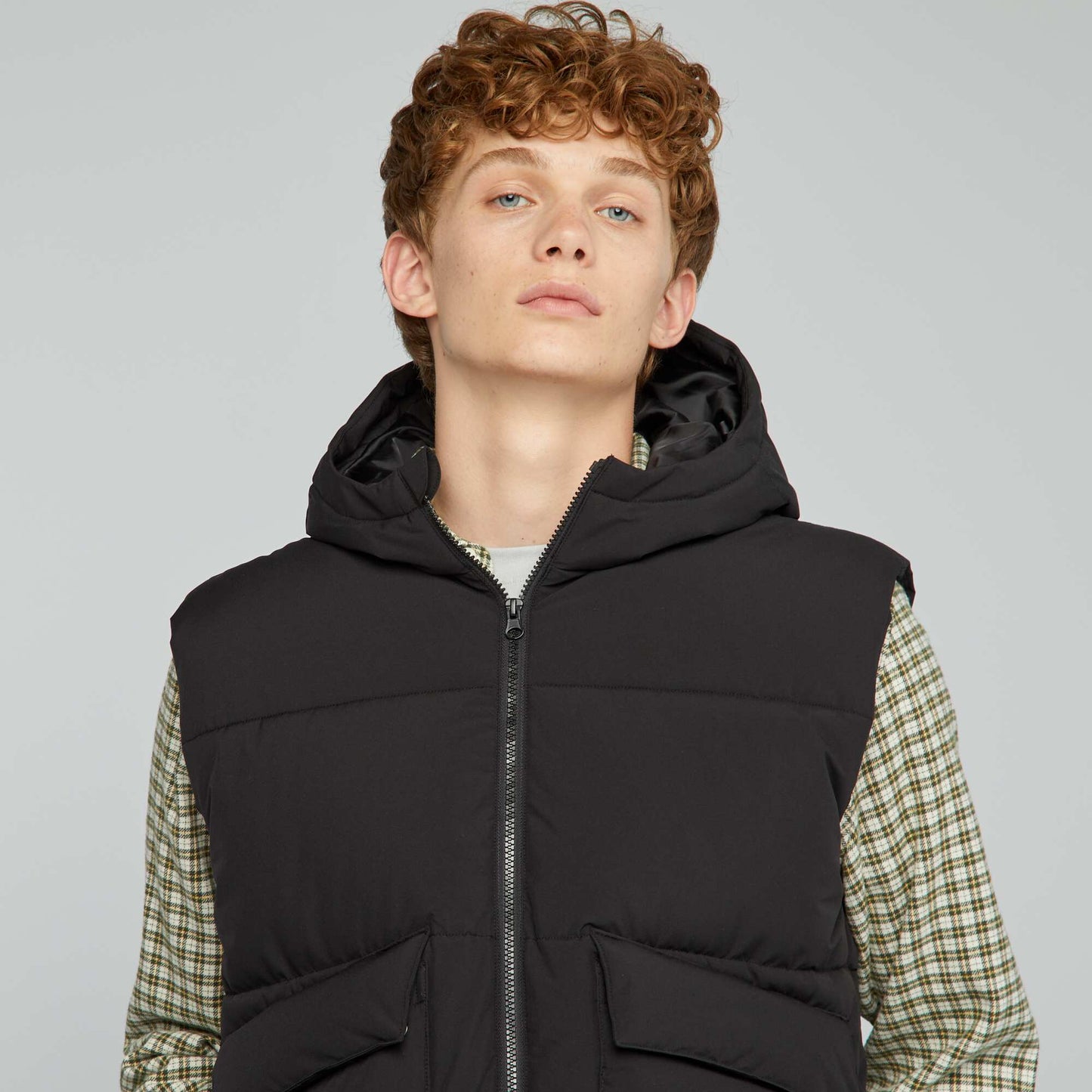 Quilted padded jacket with hood black