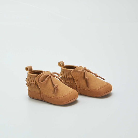 Fringed faux suede shoes BROWN