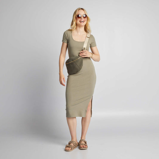 Ribbed knit midi dress GREEN