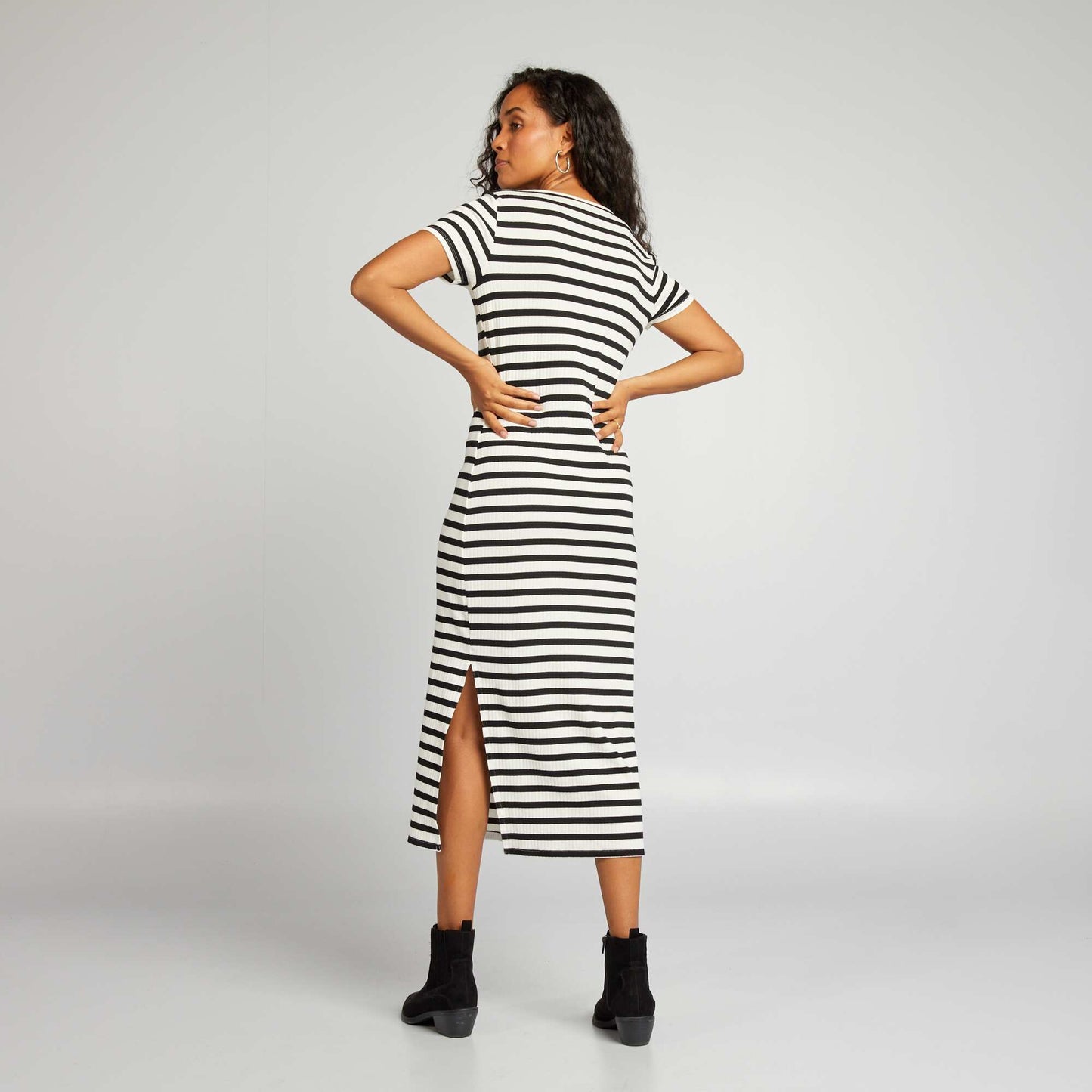 Ribbed knit midi dress BLACK