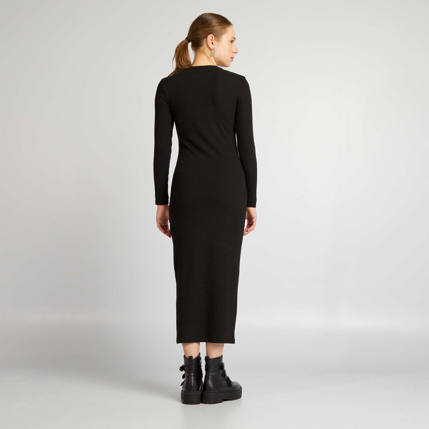 Ribbed knit long dress BLACK