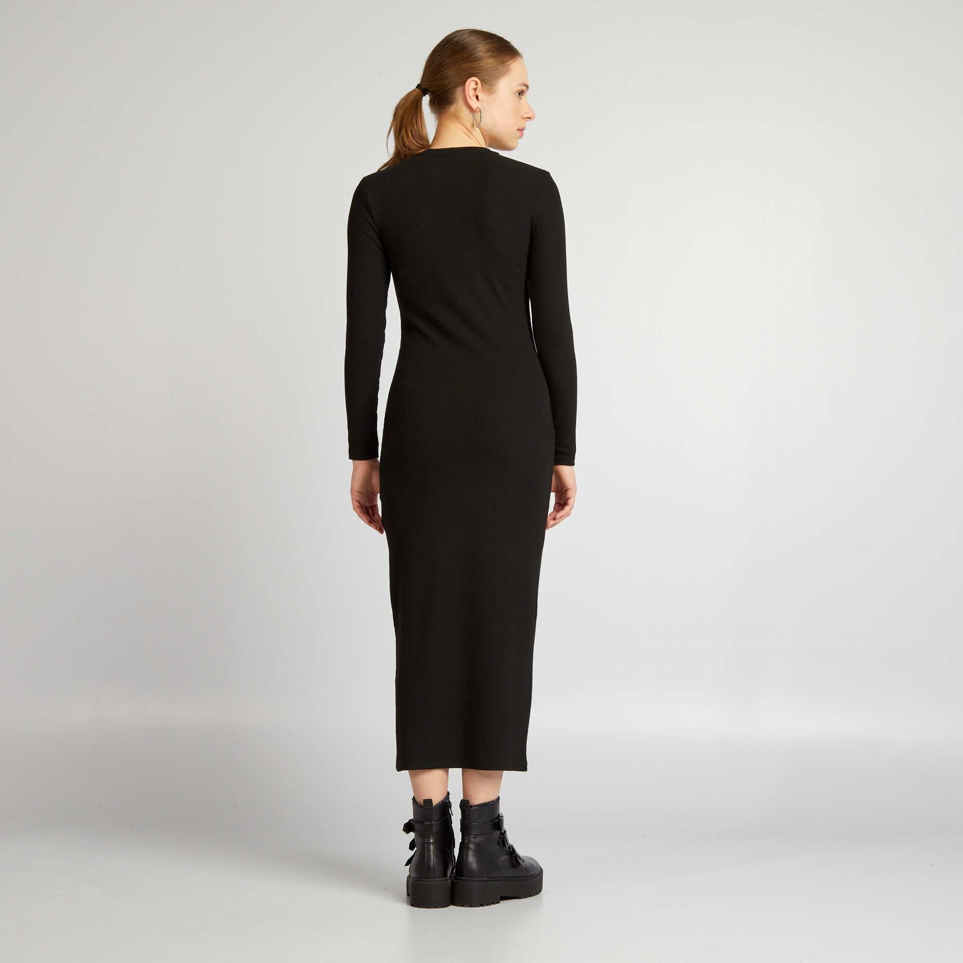 Ribbed knit long dress BLACK